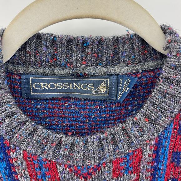 Vintage Crossings wool blend fair isle grandpa crewneck sweater sz M - Picture 6 of 7